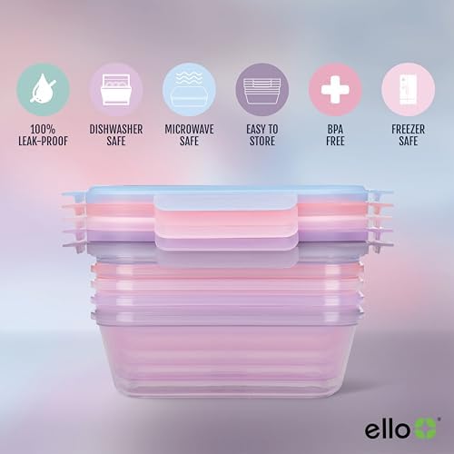 Ello Snap & Nest 4.5 Cup Plastic Meal Prep Set, 10 Piece, Berry Fields