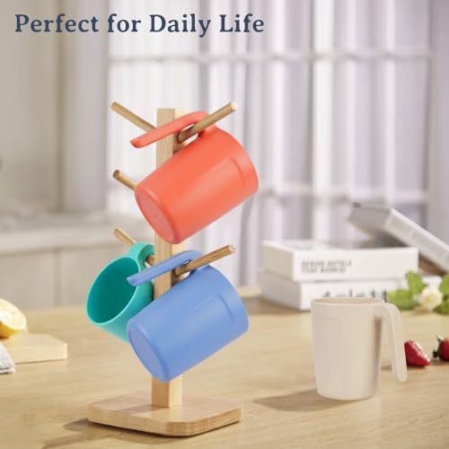 Wrova 16oz Wheat Straw Cups with handles set of 6-Plastic Cups Reusable-Unbreakable Kids Mugs-Dishwasher Safe & Microwave Safe-Ideal Plastic Mugs for Tea,Coffee,Camping,RV-Vibrant Color