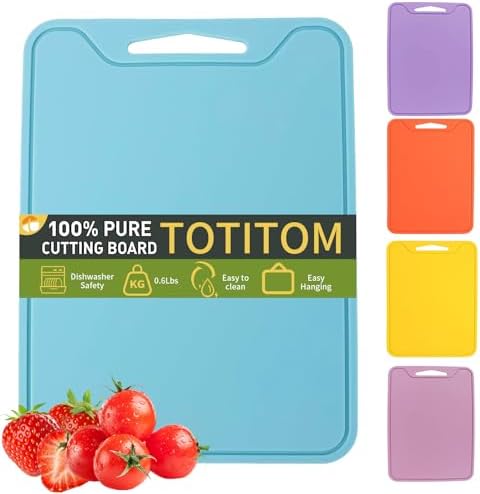 Flexible Plastic Cutting Boards for Kitchen, 11.8''x 8.6'' Silicone Cutting Board, BPA Free Non Slip Cutting Mat for Meat, Vegetables and Fruit with Easy Grip Handle, Dishwasher Safe (Blue)