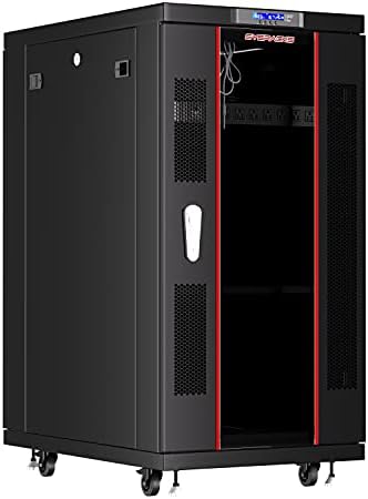 27U Home Server Rack Cabinet – 19" Floor Standing Network Rack, 32" Deep Homelab Rack with Locking Glass Door, Cooling Fans, PDU & Shelf for NAS, Router, Switch and AV Equipment