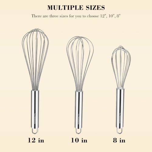 NileHome 3-Pack Stainless Steel Whisk Set, Kitchen Utensils for Cooking