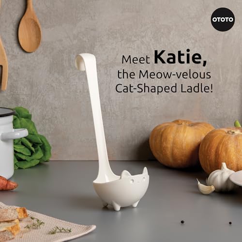 OTOTO Katie Cat Soup Ladle - Halloween Gifts Black, Gothic Gifts, Spooky Gift, Funny Kitchen Gadgets (Katie Cat, White)