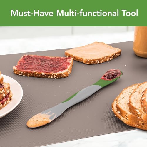 Tovolo Scoop and Spread Large Dual End Silicone Sandwich Spreader Tool with Nylon Handle, BPA Free Dishwasher Safe Silicone and Nylon Tool for Spreading and Scooping, Pesto Green and Oyster Gray