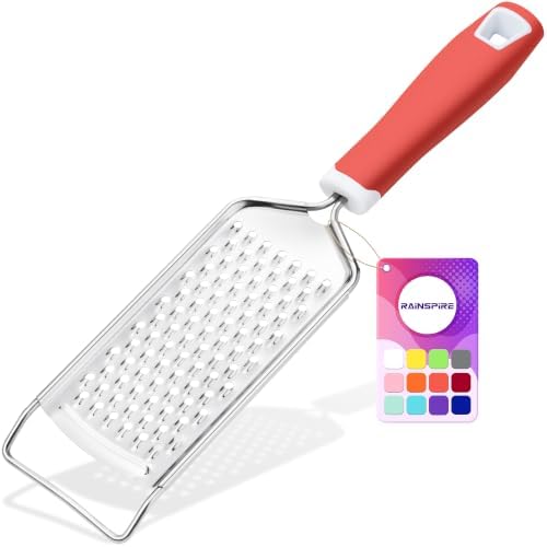 Rainspire Professional Cheese Graters for Kitchen Stainless Steel Handheld, Metal Lemon Zester Grater With Handle For Cheese, Chocolate, Spices, Kitchen Gadgets Tools, Soft Grip Handle (Coral)
