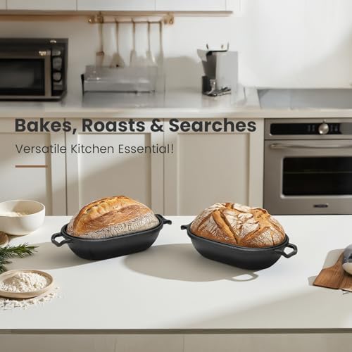Cast Iron Loaf Pan with Lid-Bread Baking Pan for Sourdough,Pre-Seasoned Dutch Oven, 11 X 7 Inch Loaf Pans for Homemade,Heavy Duty with Even Heating
