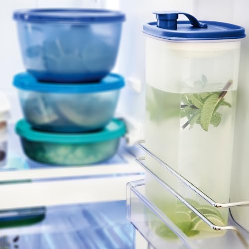 Tupperware Slim Line 2-Pitcher Set in Blue, Dishwasher Safe and BPA Free (2L / 8.4 Cups, Set of 2)
