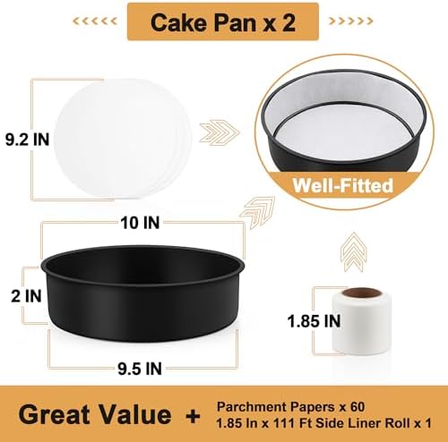E-far 9.5 Inch Cake Pan, 2PCS Nonstick Small Cake Pans with Parchment Paper