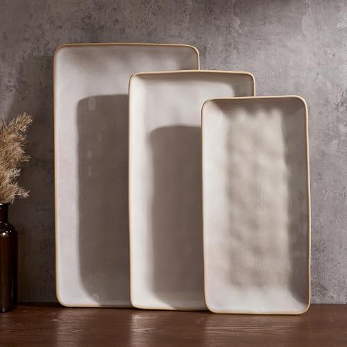 Famiware Serving Platters Set of 3 Sizes - Rectangular, Cappuccino White