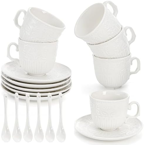 ZAVOOS Set of 6 Tea Cup and Saucer with Spoons, 6 Oz