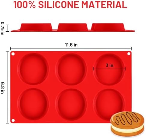 CAKETIME Muffin Top Pan, Silicone Egg Molds for Breakfast Sandwiches 3 Inch Round Egg Baking Pan for Oven English muffins, Whoopie Pies, Corn Bread, bites, Tarts 2 Pack Red
