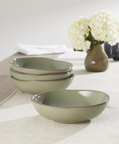 Oneida Organic Shades Sage Green Stoneware Pasta Bowl Set for 4, 34.5oz