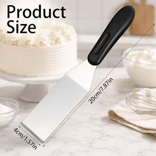Metal Spatula for Cast Iron Skillet, 7.9 Inch Small Metal Spatula Stainless Steel Flat Top Spatula with Silicone Metal Turner Spatulas for Pancakes, Eggs, Griddle Scraper, BBQ or Desserts