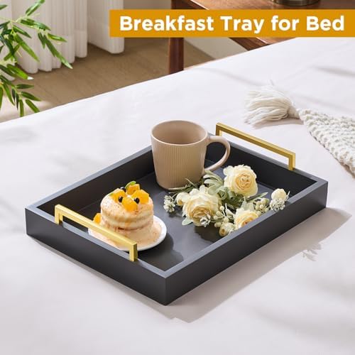 40cm x30cm Serving Trays with Handles, Grey Decorative Serving Tray, Ottoman Trays, Living Room, Bathroom, and Outdoors Decorative Trays (Charcoal) (Pack of 2)