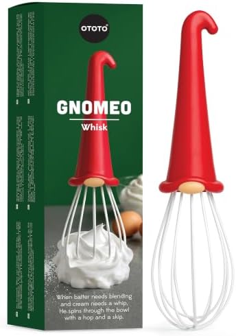 OTOTO Gnomeo Whisk – Red Gnome Handle Whisk for Baking & Cooking, Fun Gnomes Kitchen Gadgets, Quirky Baking Tools, Unique Kitchen Gifts