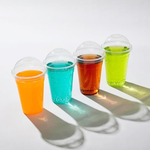 JOLLY PARTY 100 PACK 16 oz Clear Disposable Plastic Cups with Dome Lids