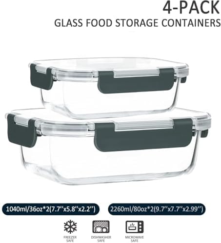 M MCIRCO 80 oz & 36 oz Extra Large Glass Food Storage Containers with Lids