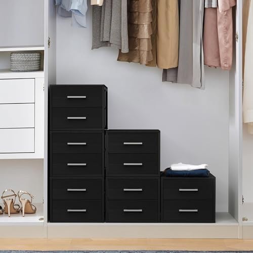 BOLUO Stackable Storage Drawers Narrow Closet Organizers and Storage Fabric Black 2 Drawer Dresser for Bedroom 2 Packs Modern