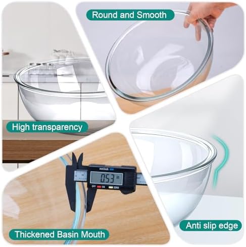 6.3 Qt Large Glass Mixing Bowl,11-1/2" Clear Glass Salad Cooking Bowls