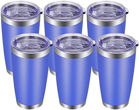 VEGOND 20oz Tumbler with Lid and Straw Stainless Steel Tumbler Cup Bulk Vacuum Insulated Double Wall Travel Coffee Mug Powder Coated Coffee Cup, Blue, 6 Pack