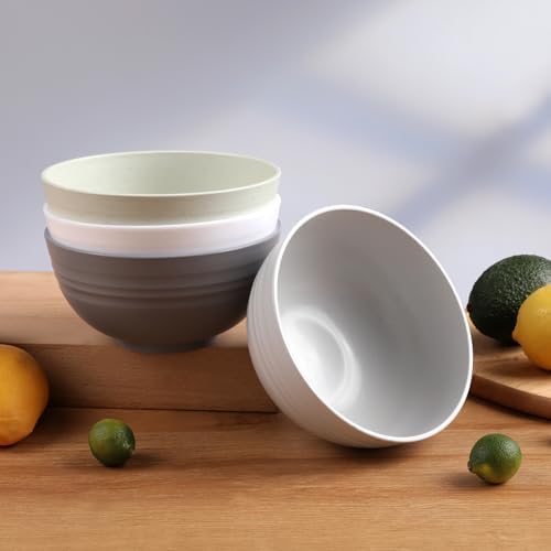12 Pcs Unbreakable Cereal Bowls Set, 26 Oz Wheat Straw Bowls Set, Microwave & Dishwasher Safe Bowls for Kitchen, Reusable Plastic Bowls for Soup, BPA Free, White (NON-CERAMIC‌)