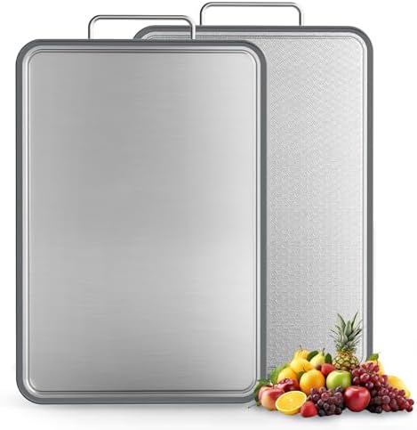 304 Stainless Steel Cutting Board 16''×11'' – Double-Sided Kitchen Chopping Board for Meat, Fruits & Vegetables, Rust-Resistant Steel Cutting Board with Dual Juice Grooves, Easy to Clean