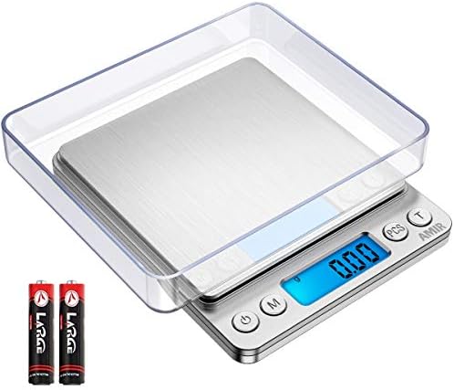 (Upgraded) AMIR Digital Kitchen Scale, 500g Mini Pocket Jewelry Scale, Food Scale, Coffee Scale, Back-Lit LCD Display, 2 Trays, 6 Units, Auto Off, Tare, PCS, Stainless Steel (Batteries Included)