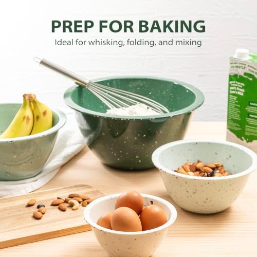 bzyoo Confetti Melamine Mixing Bowls Set, 4 Piece Nesting BPA free Green