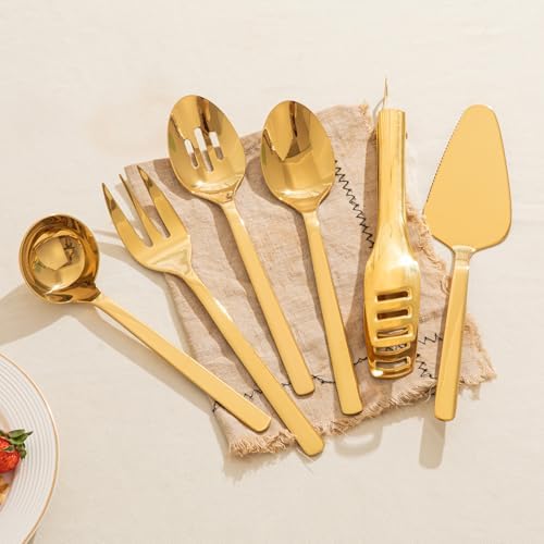 KINGSTONE 18/10 Large Hostess Gold Serving Utensils,Stainless Steel Serving