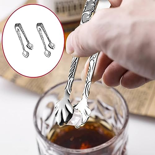 2pcs Stainless Steel Rose Design U-shaped Tongs, Mini Sugar Cube Ice Tongs for Tea Party Coffee Bar (Silver)