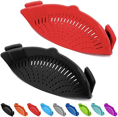 2 Pcs Clip on Strainers, Pot Strainer for Pasta Meat Vegetables Fruit, Silicone Strainer - Fit All Pots and Bowls