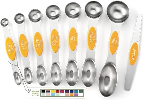 Spring Chef Stainless Steel Magnetic Measuring Spoons Set of 8, Mango