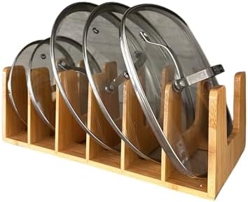 Kitchen Cabinet Organizer - Sturdy Bamboo Pot and Pan Organizer for Under Cabinet - Multiuse Lid Organizer - Durable & Minimalist Lid Holder