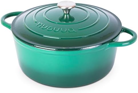 Cast Iron Dutch Oven with Lid - Non-Stick Ovenproof Enamelled Casserole Pot- Sturdy Dutch Oven Cookware - Dark Green, 7.3-Quart, 30cm - by Nuovva