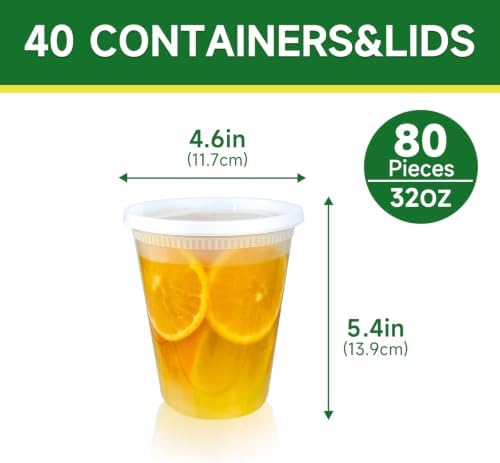 Dealusy 40 Set 32 oz Deli Containers with Lids