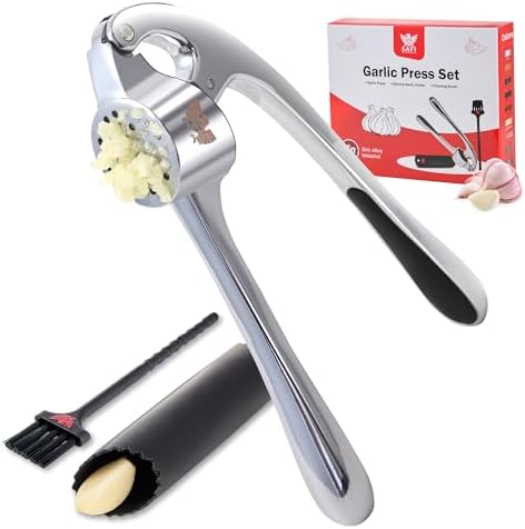 SAFI Garlic Press Set - Premium Zinc Alloy Garlic Mincer Efficient Garlic Crusher & Presser Heavy-Duty Rust-Proof Garlic Masher Kitchen Tool With Garlic Peeler & Brush Home & Kitchen Essential Gadgets
