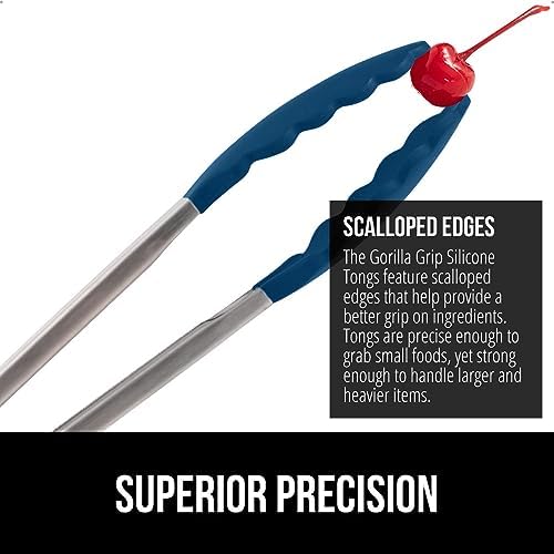 GORILLA GRIP Stainless Steel Kitchen Tongs for Cooking, 2 PK, Blue