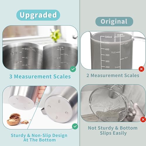 Newness 2-Pack Stainless Steel Measuring Cups Set, Metal Measuring Cup