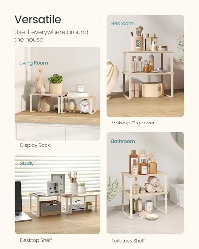 SONGMICS Cabinet Organizer Shelf, Set of 2 Spice Rack, Kitchen Storage