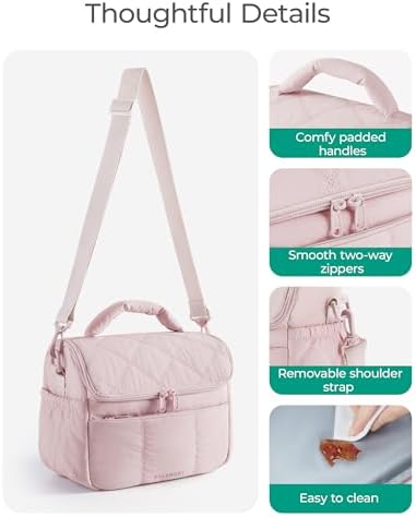 BAGSMART Insulated Lunch Bags for Women, Cute Quilted Lunch Box, Teal