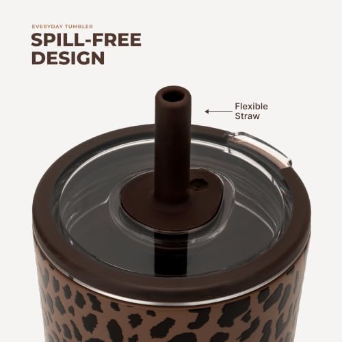 HydroJug Everyday Tumbler 14 oz, Ceramic-Lined Straw Cup, Brown Leopard