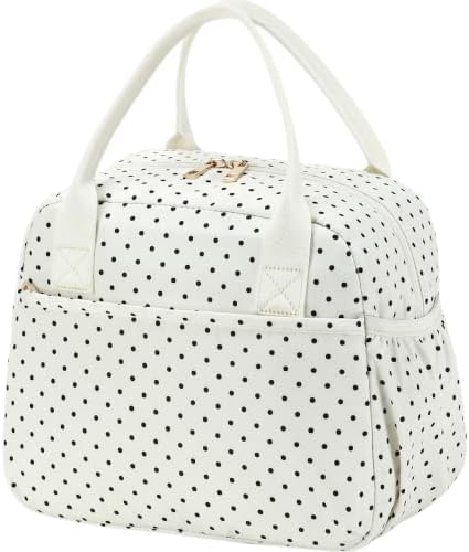 CAMTOP Lunch Box for Women Men Insulated Lunch Bag Lunch Tote Bag Leakproof Thermal Cooler Large Capacity for Travel Work School Picnic (Beige Black Polka Dot, Medium)