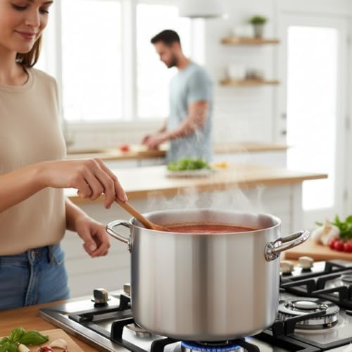 TrueCraftware- 8 qt. Aluminum Stock Pot with Riveted Handles 4mm Thickness- Multipurpose Pot Cookware Large Stockpot Stew For Cooking Simmering Soup Seafood Stock Home Kitchen Restaurant