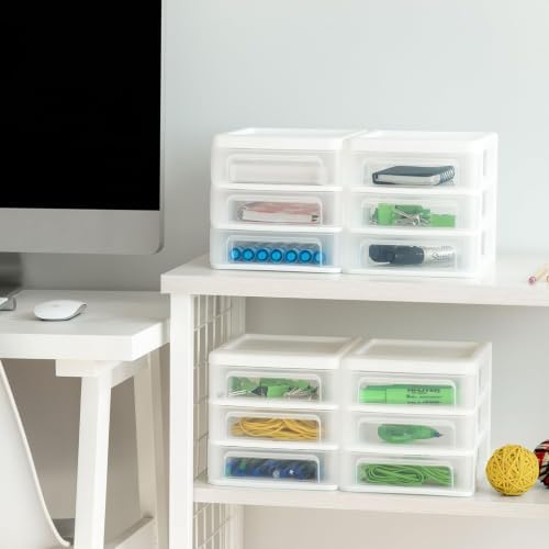 IRIS USA 4-Pack 3-Drawer Small Desktop Organizer, Stackable, White