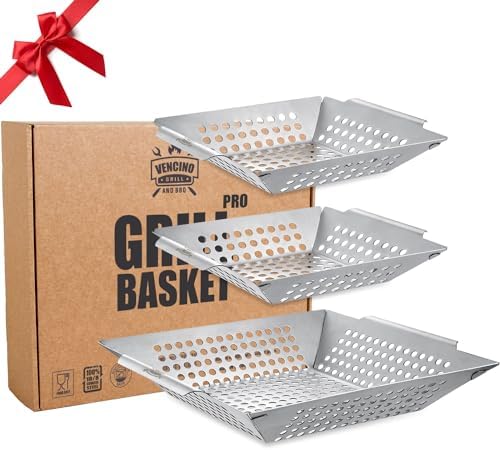 3 Pack Grill Baskets for Outdoor Grill, Heavy Duty Stainless Veggie Pan Set