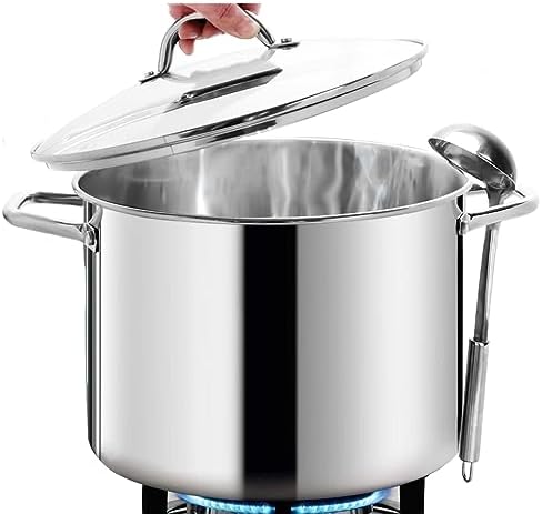 HOMICHEF 12 Quart LARGE Stock Pot with Glass Lid - NICKEL FREE Stainless Steel Healthy Cookware Stockpots with Lids 12 Quart - Mirror Polished Induction Pot - Commercial Grade Soup Cooking Pot