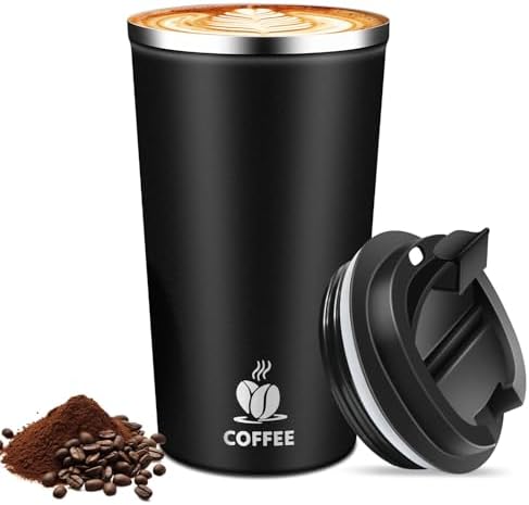 17oz Insulated Travel Coffee Mug with Flip Lid ¨C Leakproof Stainless Steel Insulated Coffee Tumblers, Reusable Coffee Cup for Hot & Cold Drinks, Perfect for Camping & On-the-Go