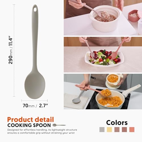 Multi Platinum Silicone Cooking Spoon for Baking, Scraping & Mixing, 100% Food Grade Colorful Silicone Kitchen & Serving Utensils, Heat Resistant, Non-Stick Cookware - 11.4 inch Warm Gray