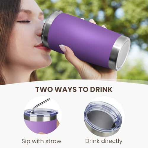 MEWAY 20oz Tumbler 4 Pack Double Wall Vacuum Insulated Travel Mug Bulk, Stainless Steel Tumblers with Lid and Straw, Durable Powder Coated Coffee Cups for Cold & Hot Drinks (Purple, 4)