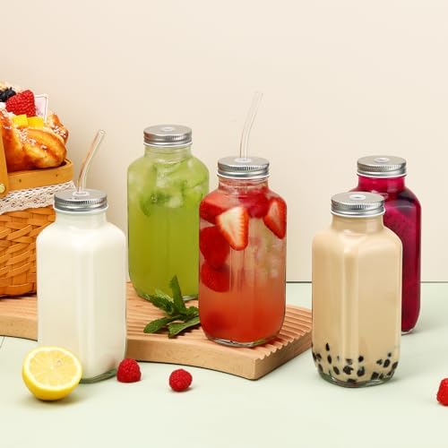 CUCUMI 5pcs 16oz Glass Juice Bottles with Lids