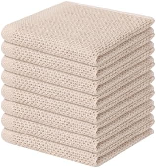 Homaxy 100% Cotton Waffle Weave Kitchen Dish Cloths 8-Pack, Beige